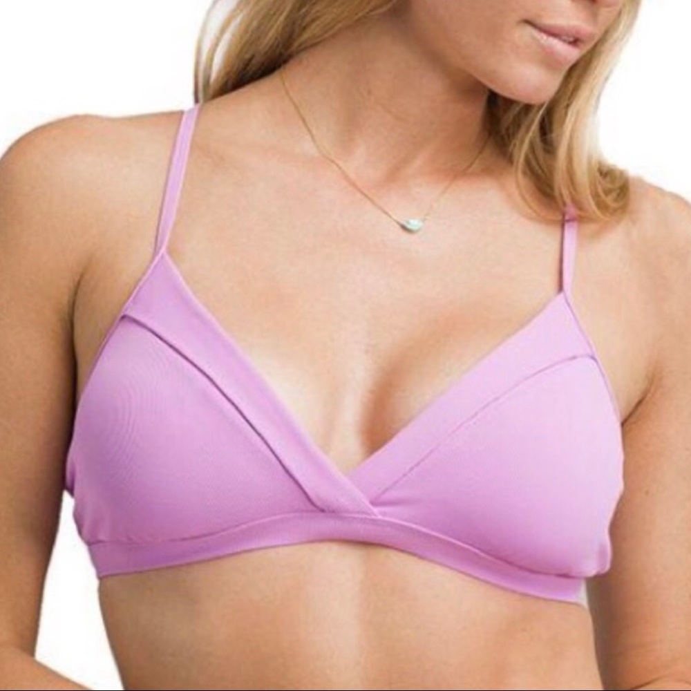 PRANA NWT Speckle Rib Knit Bikini Swim Top Violet Mist Sz Small